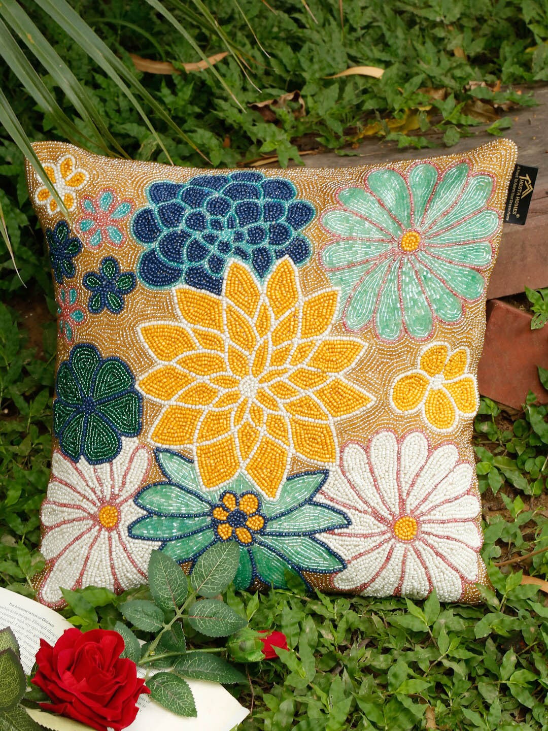 

HOSTA HOMES Brown & White Floral Square Cushion Cover