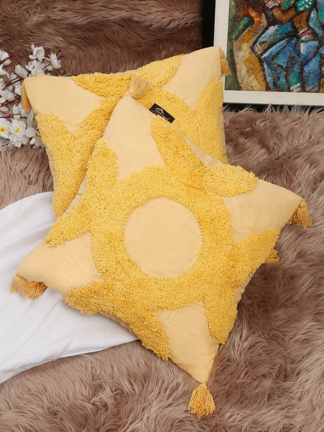 

HOSTA HOMES Yellow Set of 2 Pure Cotton Square Cushion Covers