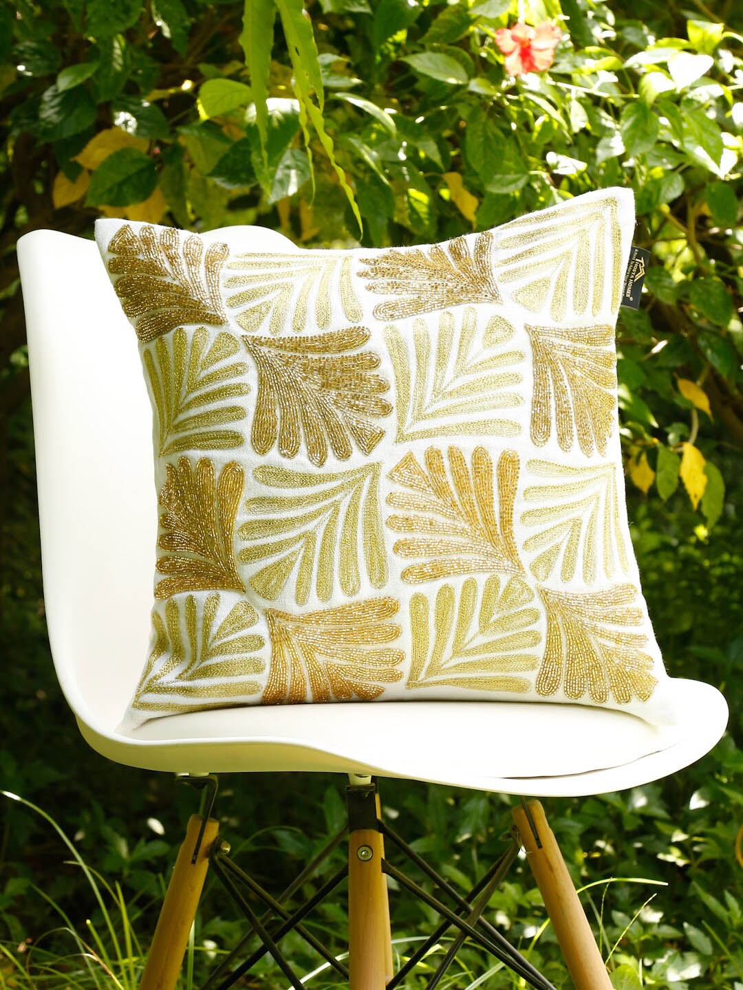 

HOSTA HOMES White & Beige Embellished Square Cushion Cover