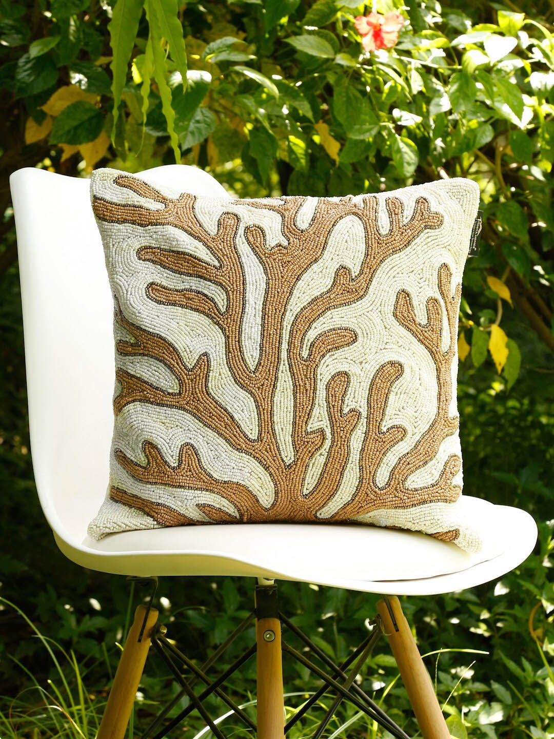 

HOSTA HOMES White & Brown Embellished Square Cushion Cover