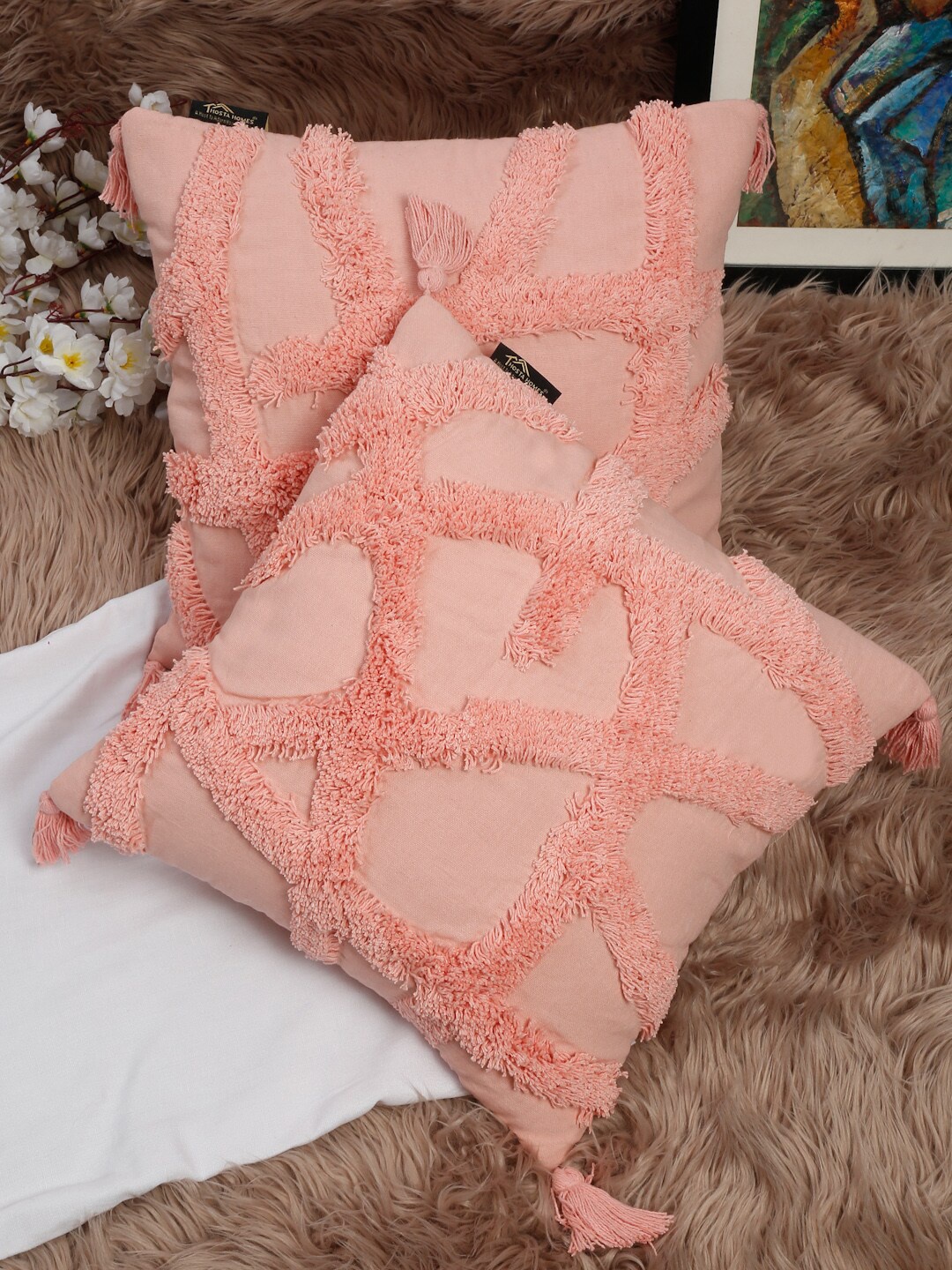 

HOSTA HOMES Pink Set of 2 Abstract Pure Cotton Square Cushion Covers