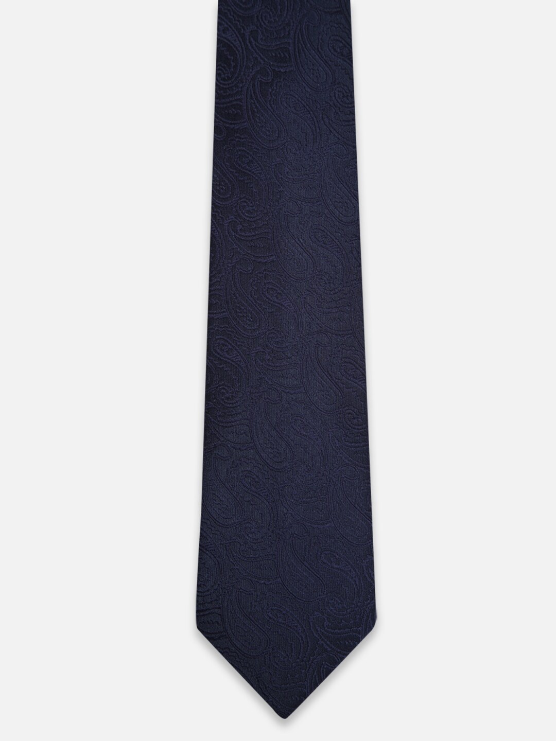 

Peter England Men Navy Blue Woven Design Skinny Tie