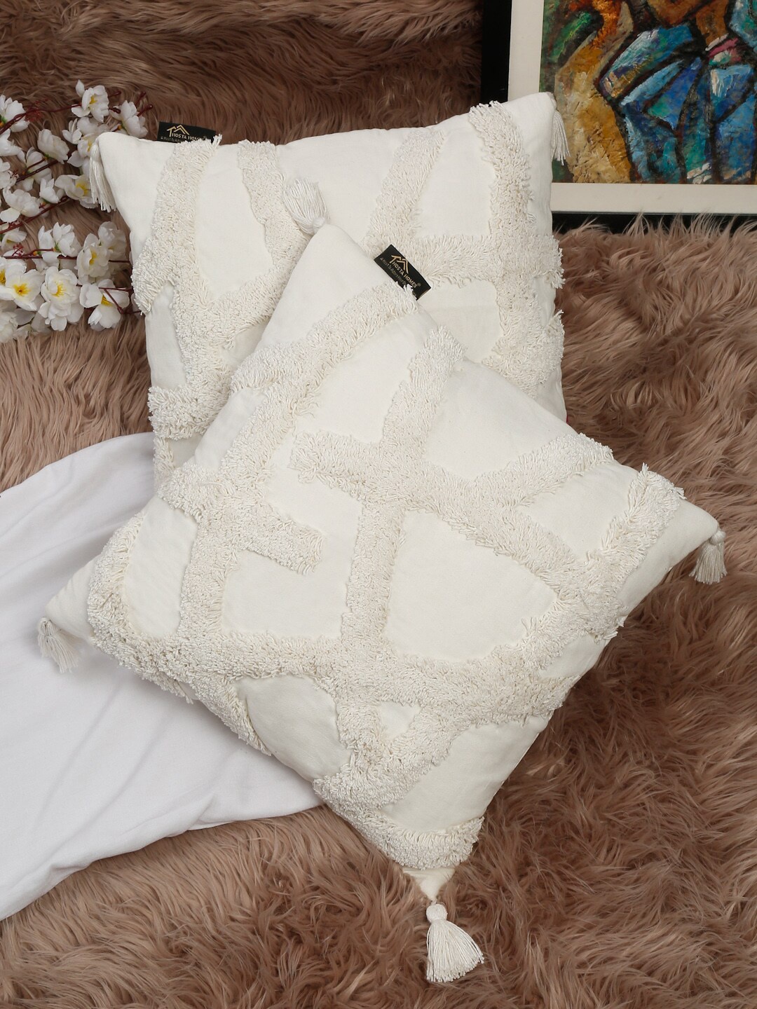 

HOSTA HOMES White Set of 2 Pure Cotton Square Cushion Covers