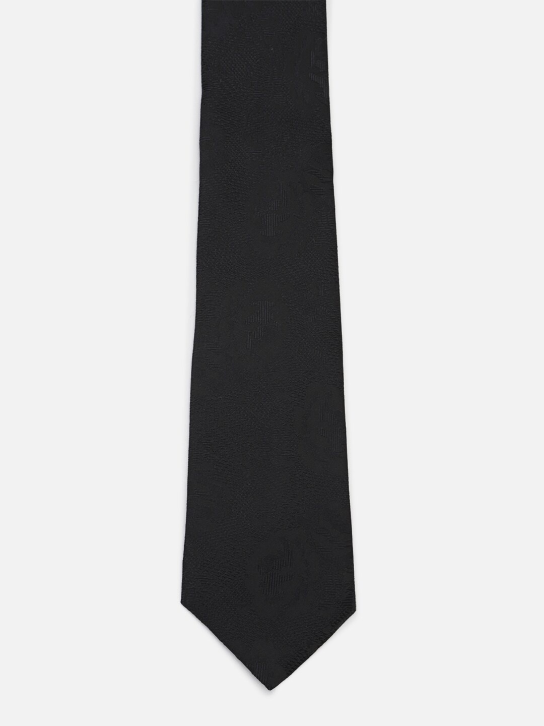 

Peter England Men Black Woven Design Skinny Tie