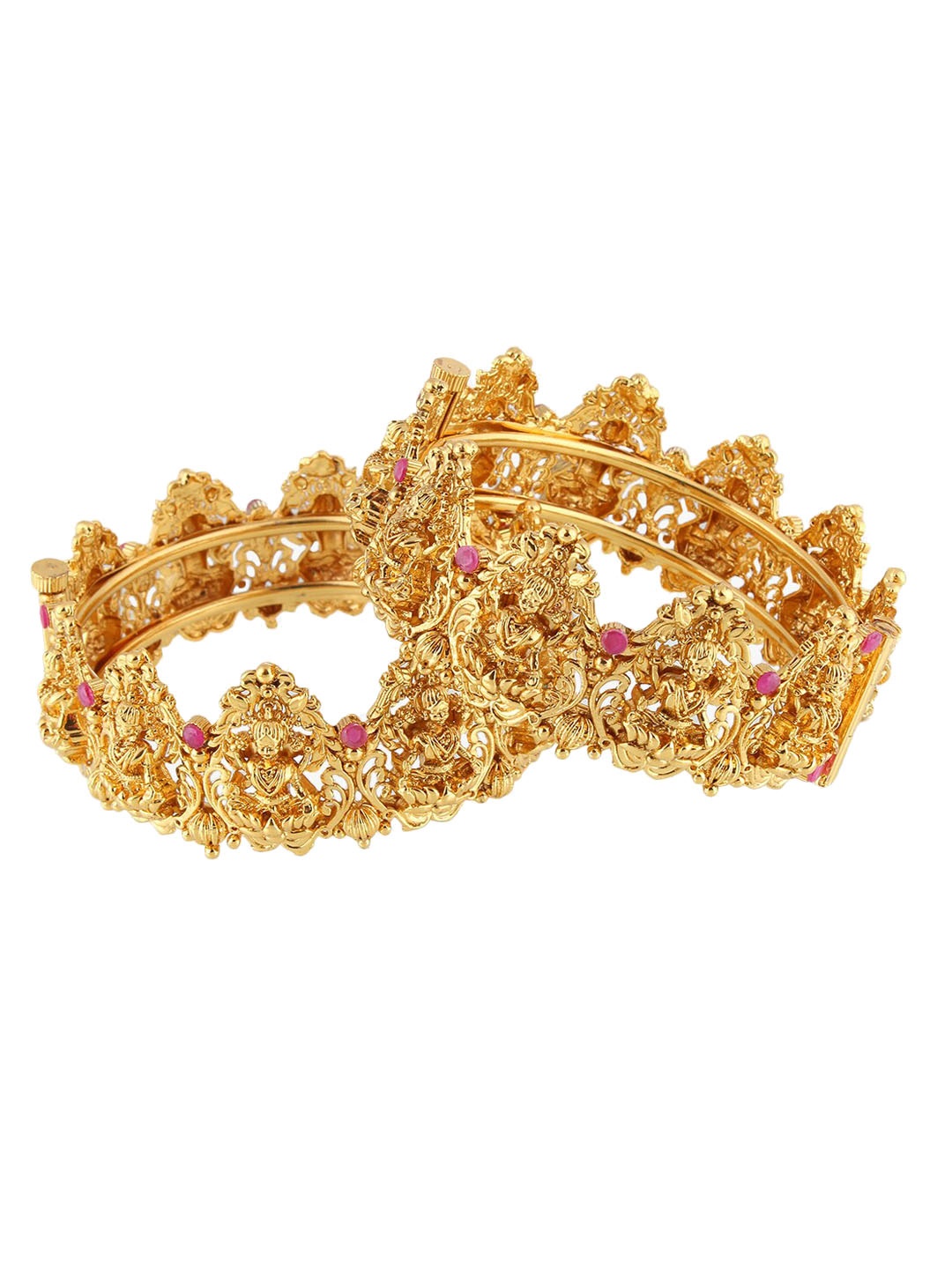 

Adwitiya Collection Set Of 2 24k Gold-Plated Pink Stone-Studded Bangles