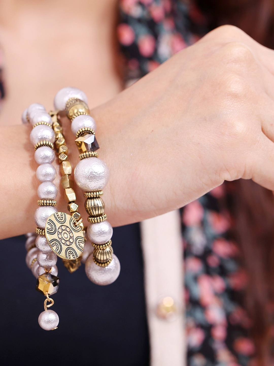 

Adwitiya Collection 24KT Gold-Plated White Stone-Studded Bangle