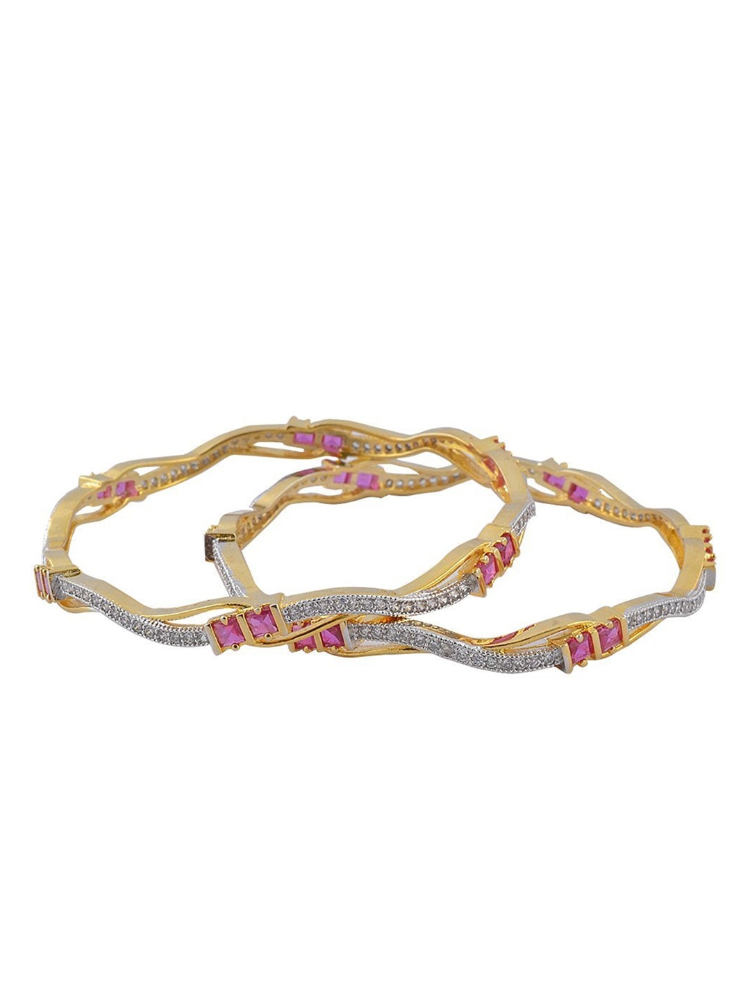 

Adwitiya Collection Set Of 2 Gold Plated Pink & White Stone Studded Bangles