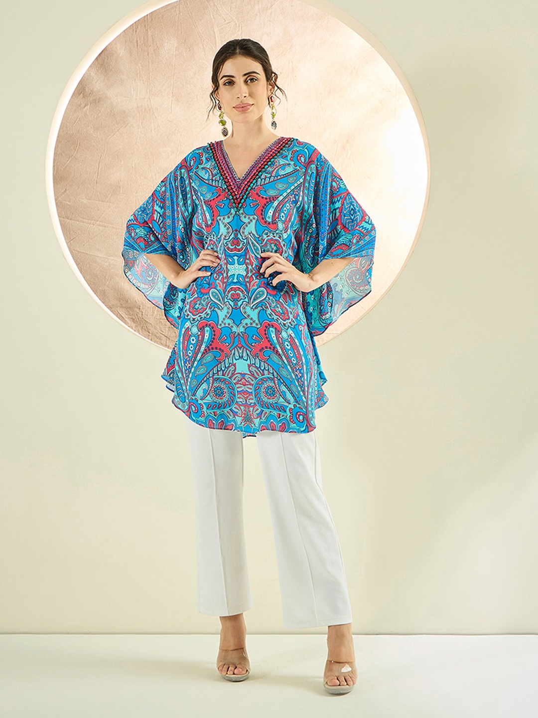First Resort by Ramola Bachchan Blue & Pink Printed Tunic
