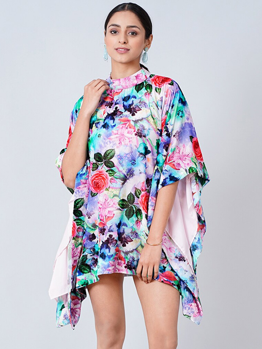 First Resort by Ramola Bachchan White & Blue High Neck Printed Tunic