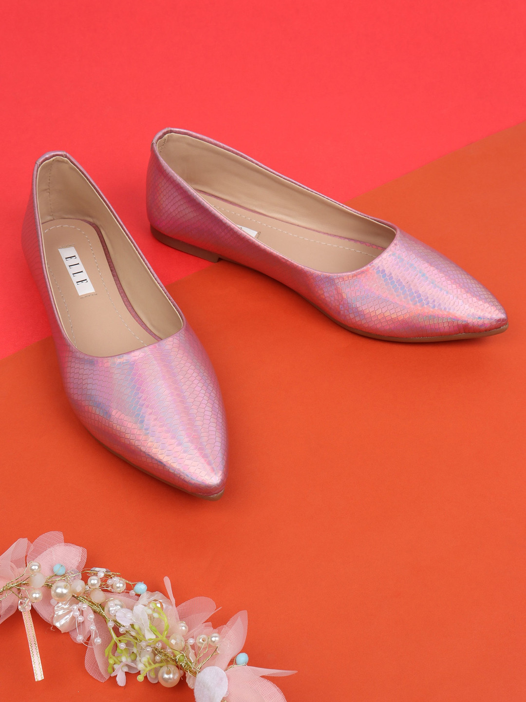 

ELLE Women Pink Textured Ballerinas Flats