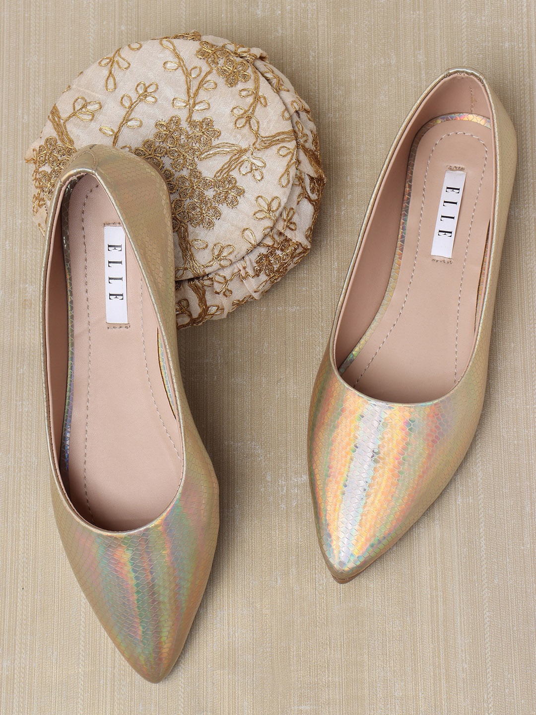 

ELLE Women Gold-Toned Printed Ballerinas Flats