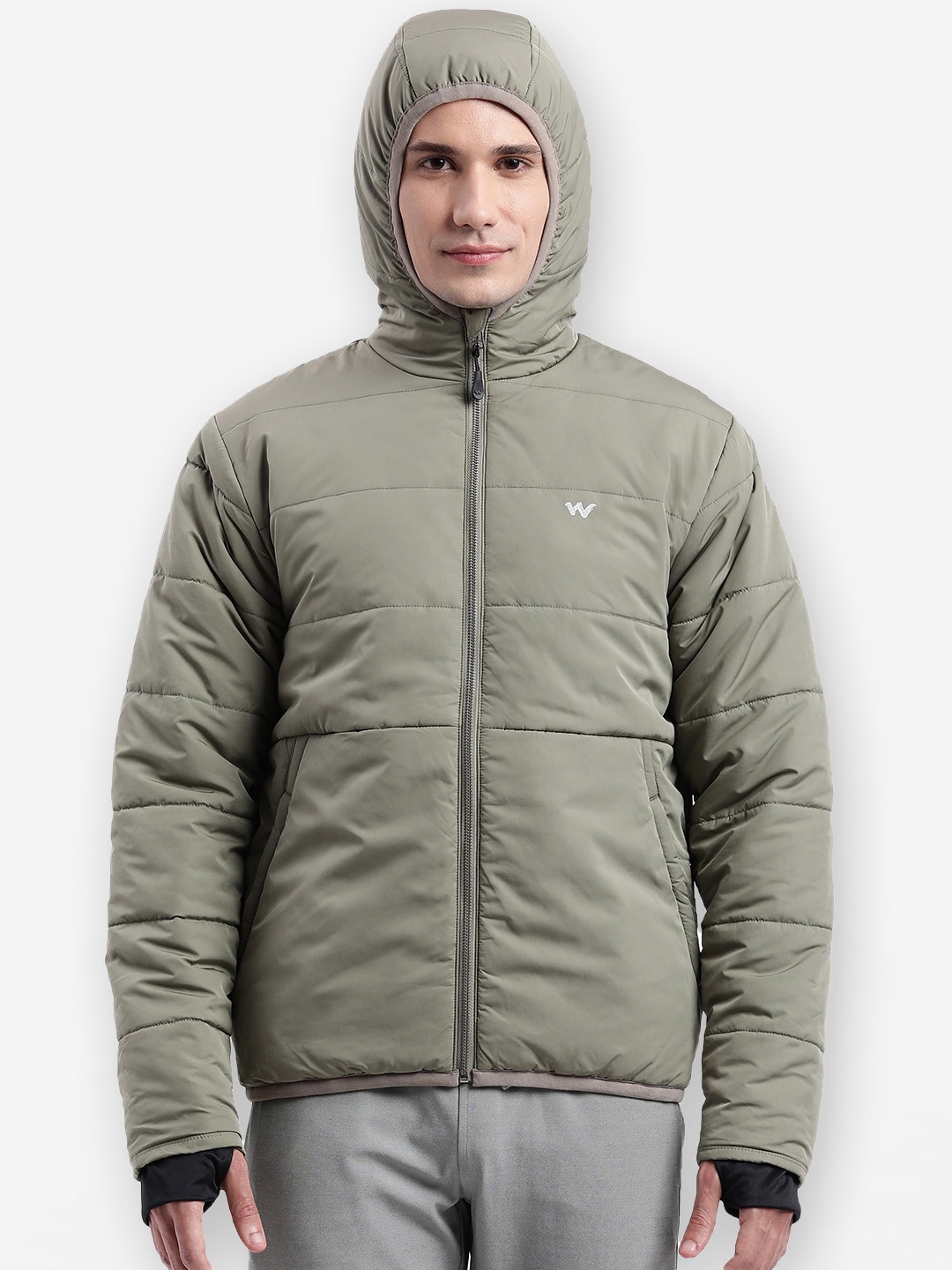 

Wildcraft Men Olive Green Water Resistant Outdoor Hooded Padded Jacket