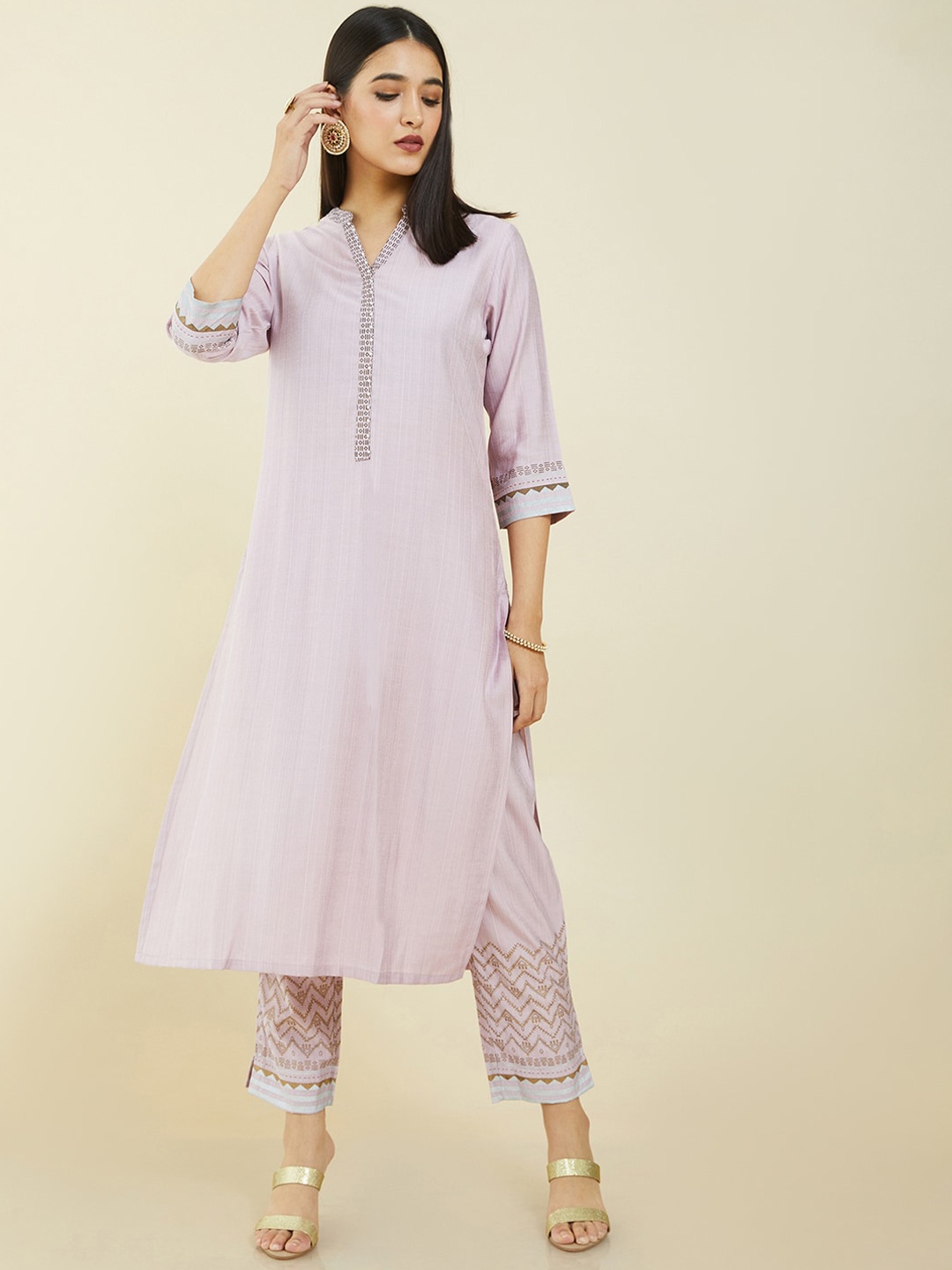 

Soch Women Lavender Embroidered Pure Cotton Kurta with Trousers