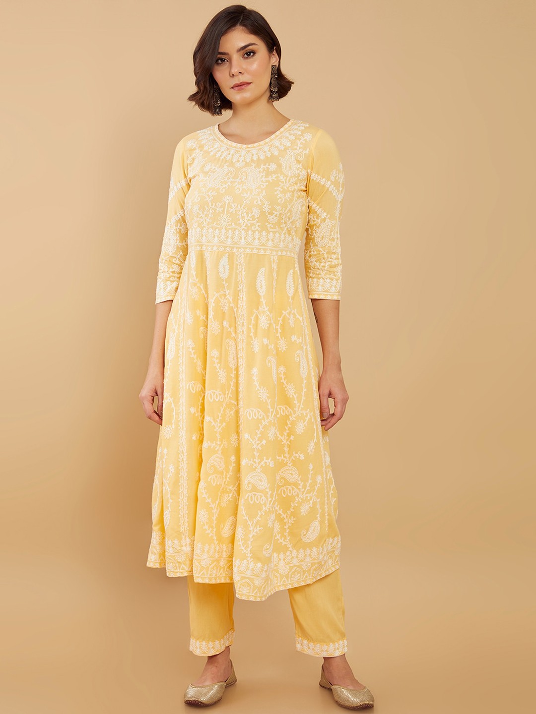 

Soch Women Yellow Ethnic Motifs Embroidered Kurta with Trousers