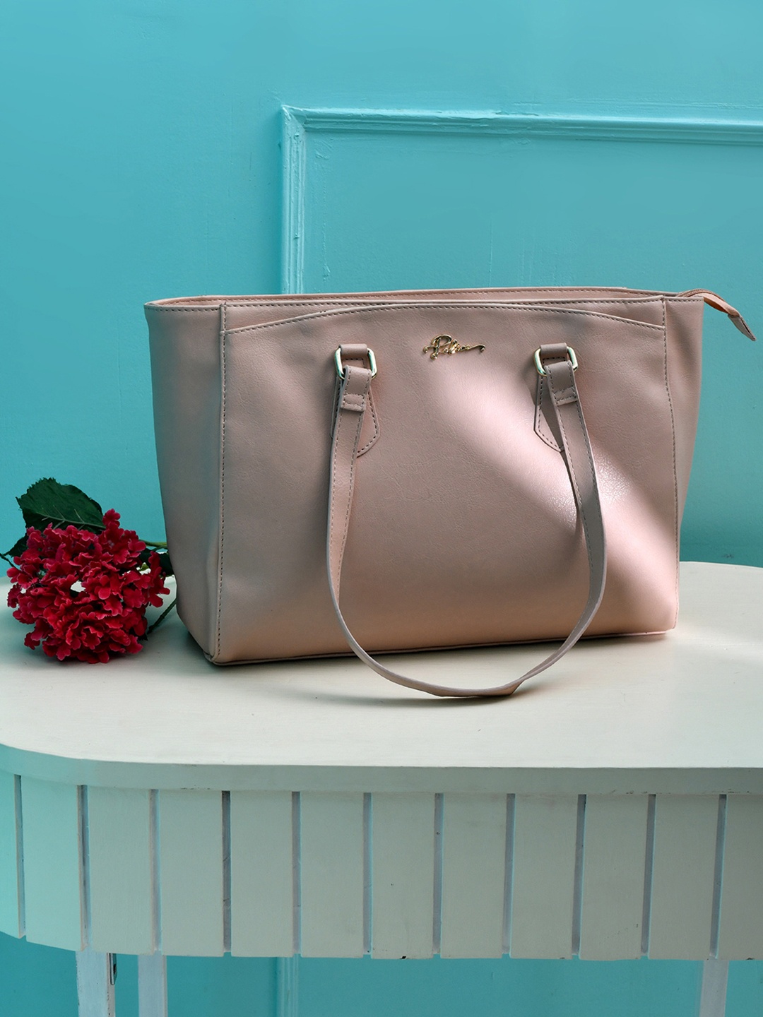

Police Beige Leather Oversized Structured Shoulder Bag