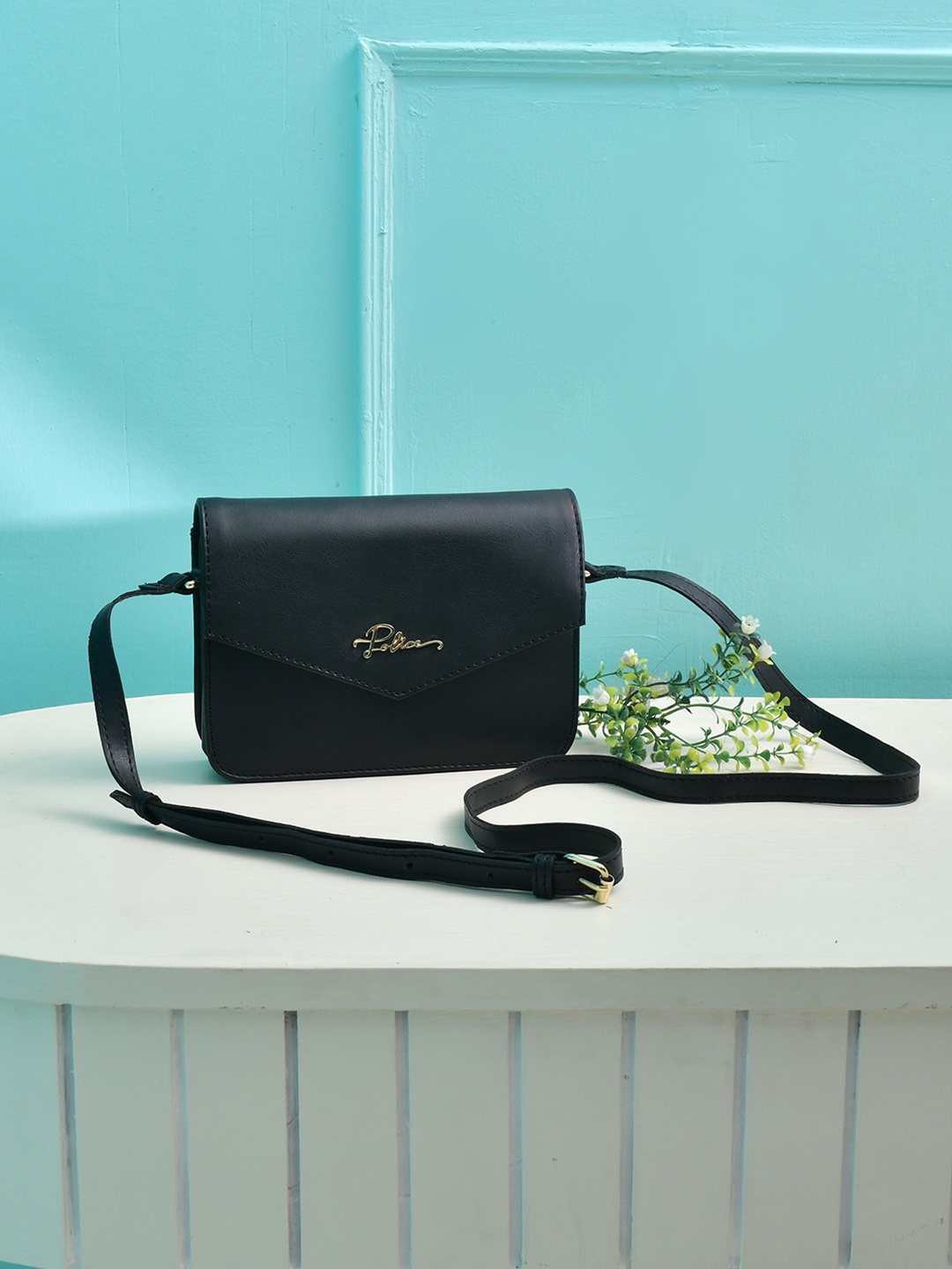

Police Black Leather Structured Sling Bag