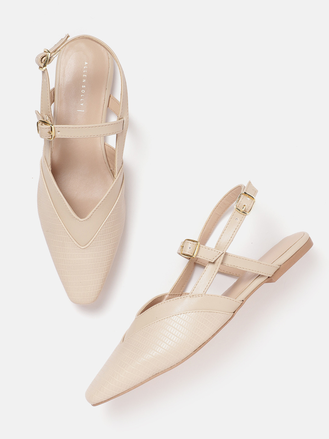 

Allen Solly Women Croc Textured Mules with Buckles Detail, Beige