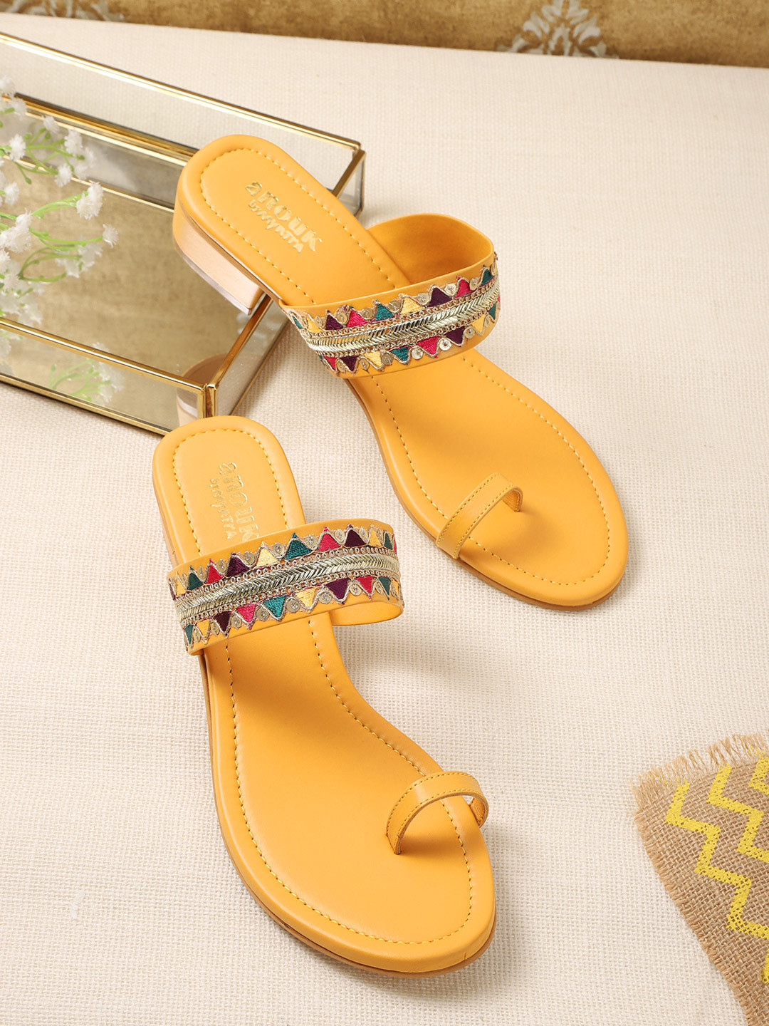 

Anouk Women Woven Design Ethnic Block Heels, Mustard