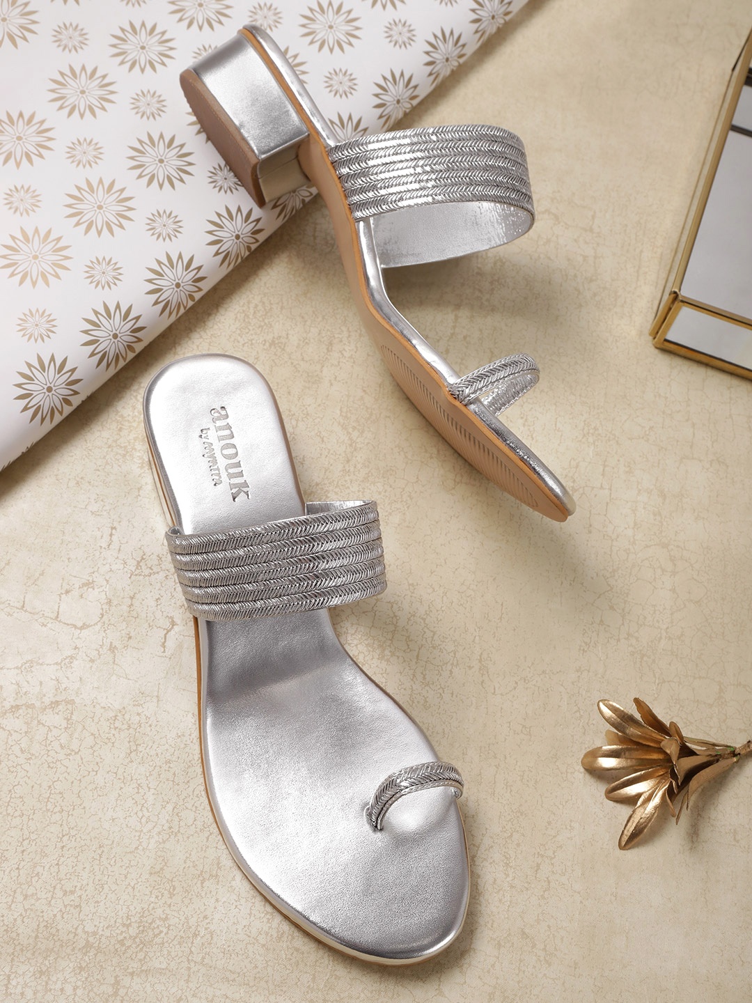 

Anouk Women Woven Design Ethnic Block Heels, Silver