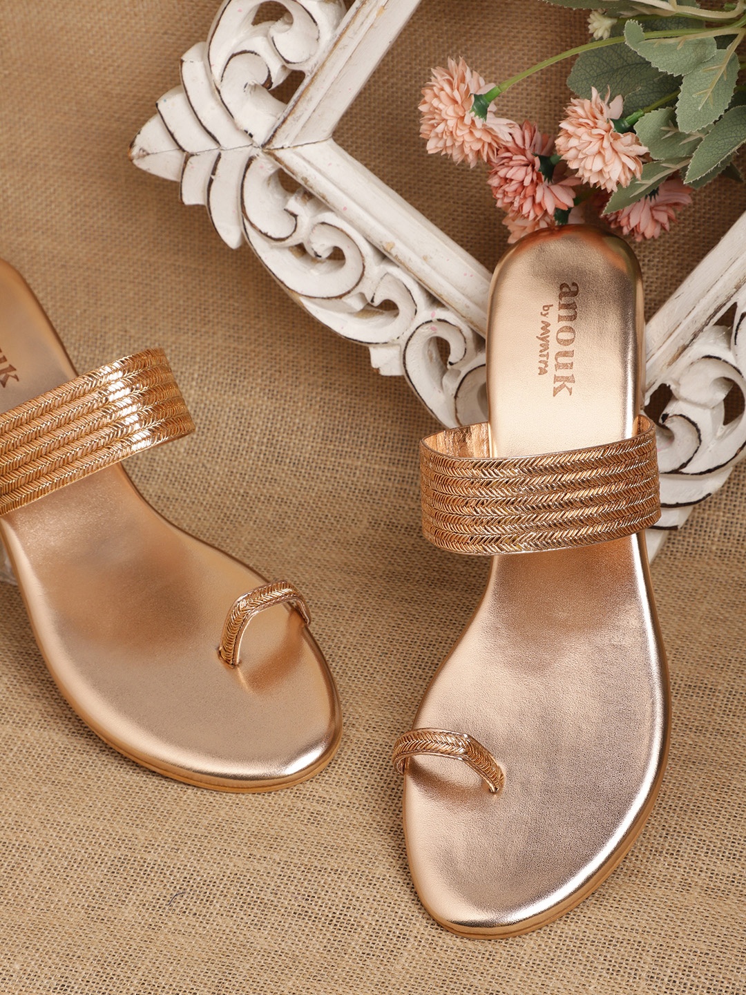 

Anouk Woven Design Ethnic Block Heels, Rose
