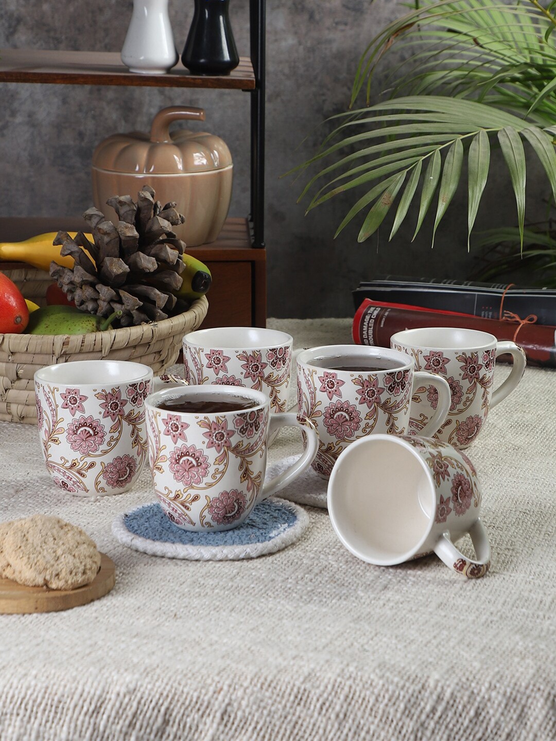

CDI White & Purple Set Of 6 Dishwasher And Microwave Safe Ceramic Matte Mugs 200 ML Each