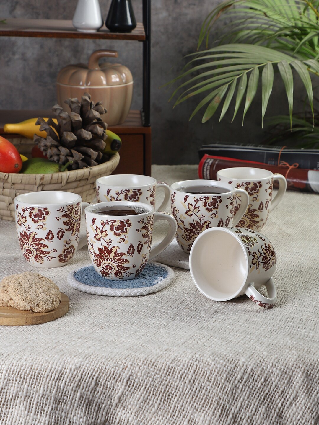 

CDI White & Brown Set Of 6 Dish washer And Microwave Safe Ceramic Matte Mugs 200 ML Each