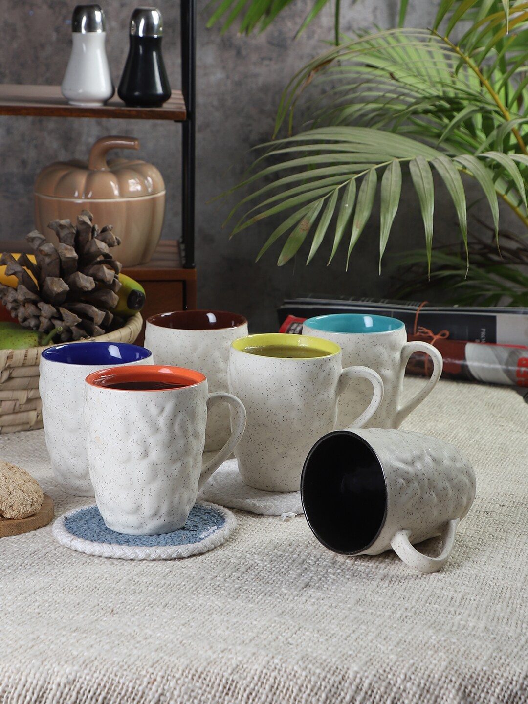

CDI White 7 Pieces Dish washer And Microwave Safe Ceramic Matte Mugs With Wooden Tray