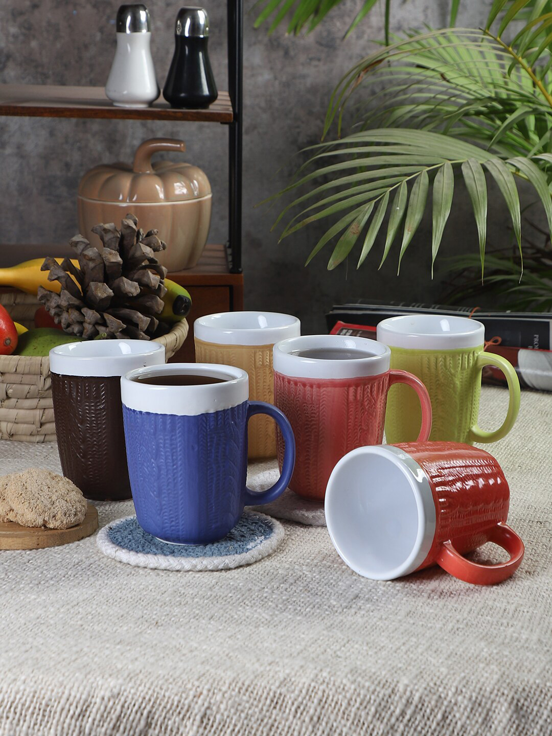 

CDI 7 Pieces Dish washer And Microwave Safe Ceramic Matte Mugs With Wooden Tray, White