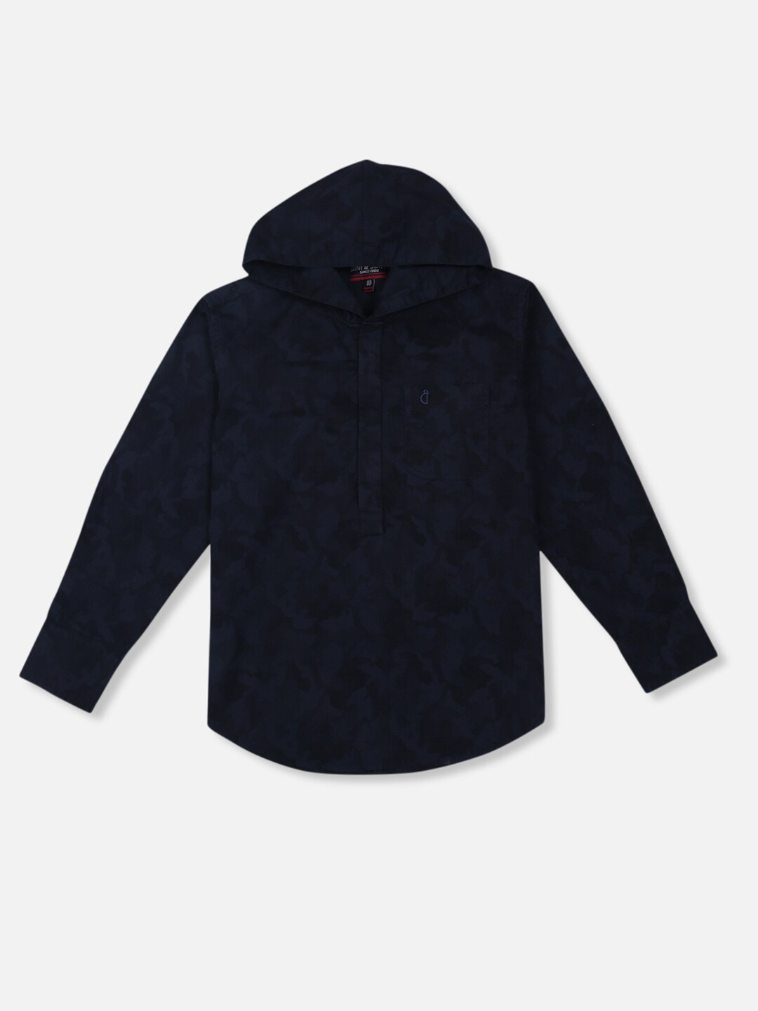 

Gini and Jony Boys Printed Cotton Hooded Casual Shirt, Navy blue