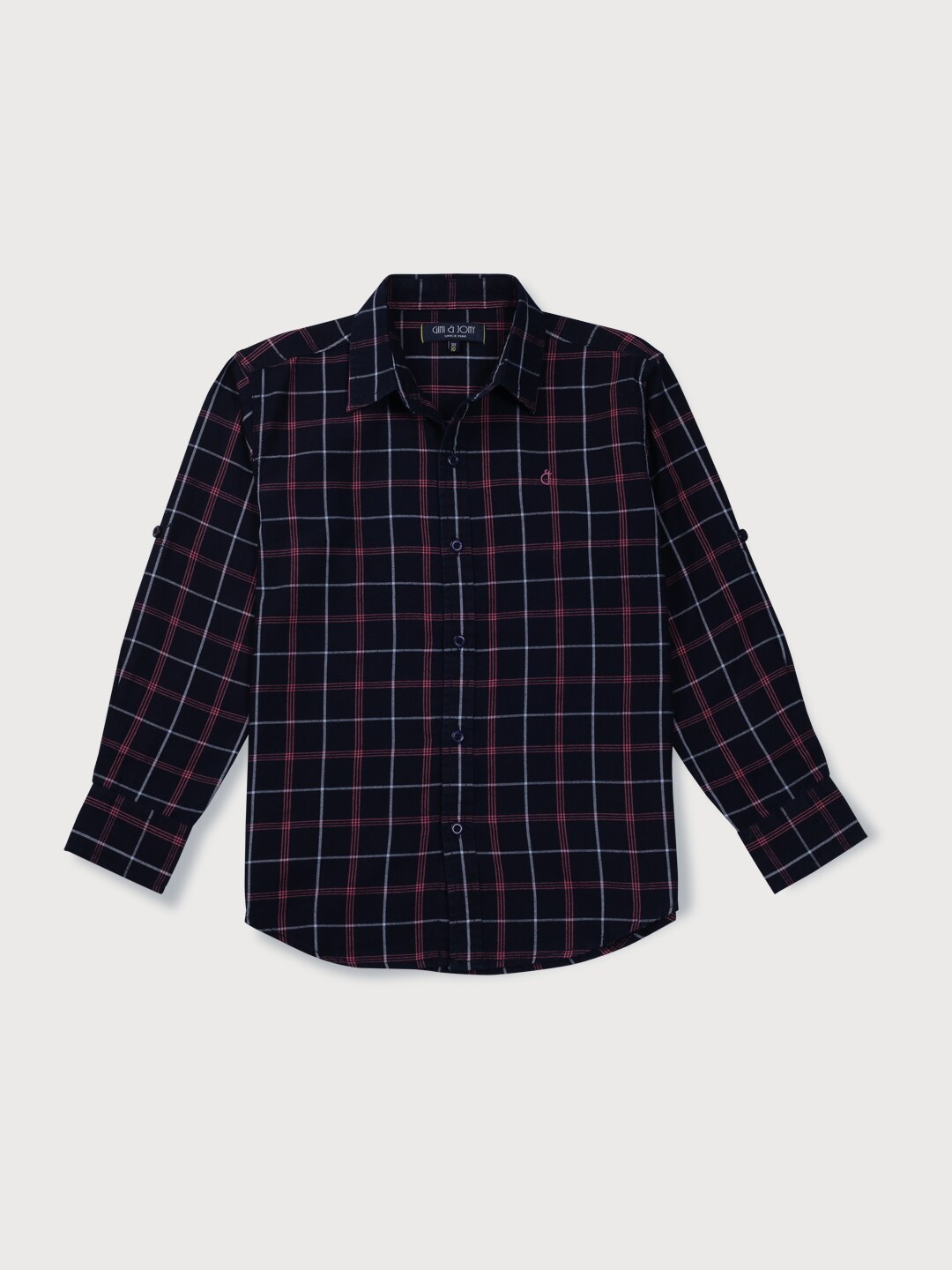 

Gini and Jony Boys Navy Blue & Pink Checked Cotton Casual Shirt