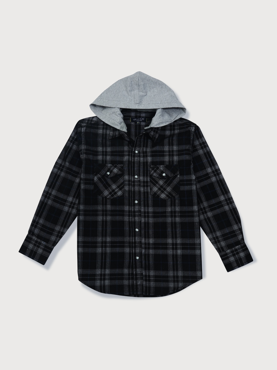 

Gini and Jony Boys Black & Grey Checked Cotton Hooded Casual Shirt