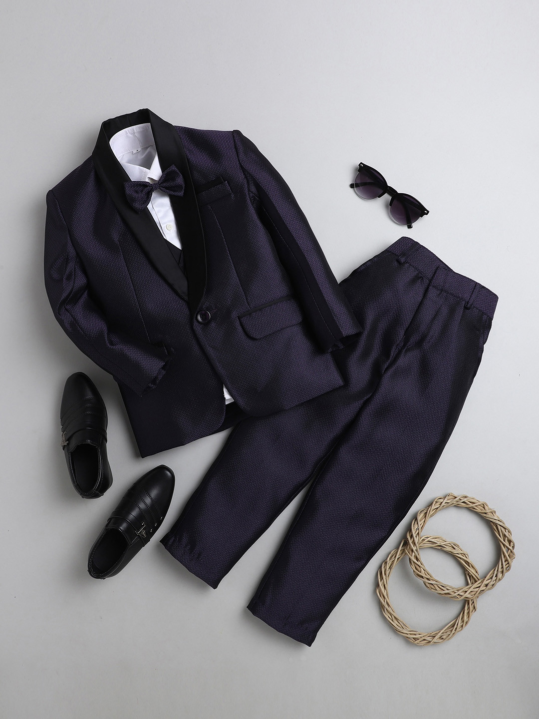 

Jeetethnics Boys Self-Design Single-Breasted 4-Piece Partywear Suit, Purple