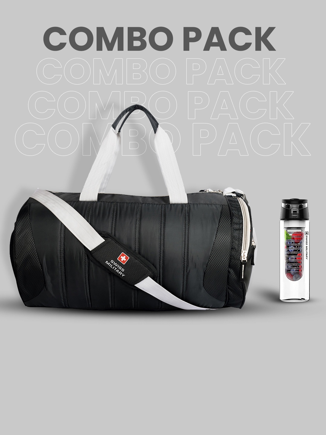 

SWISS MILITARY Black Solid Duffel Bag & Infuser Bottle