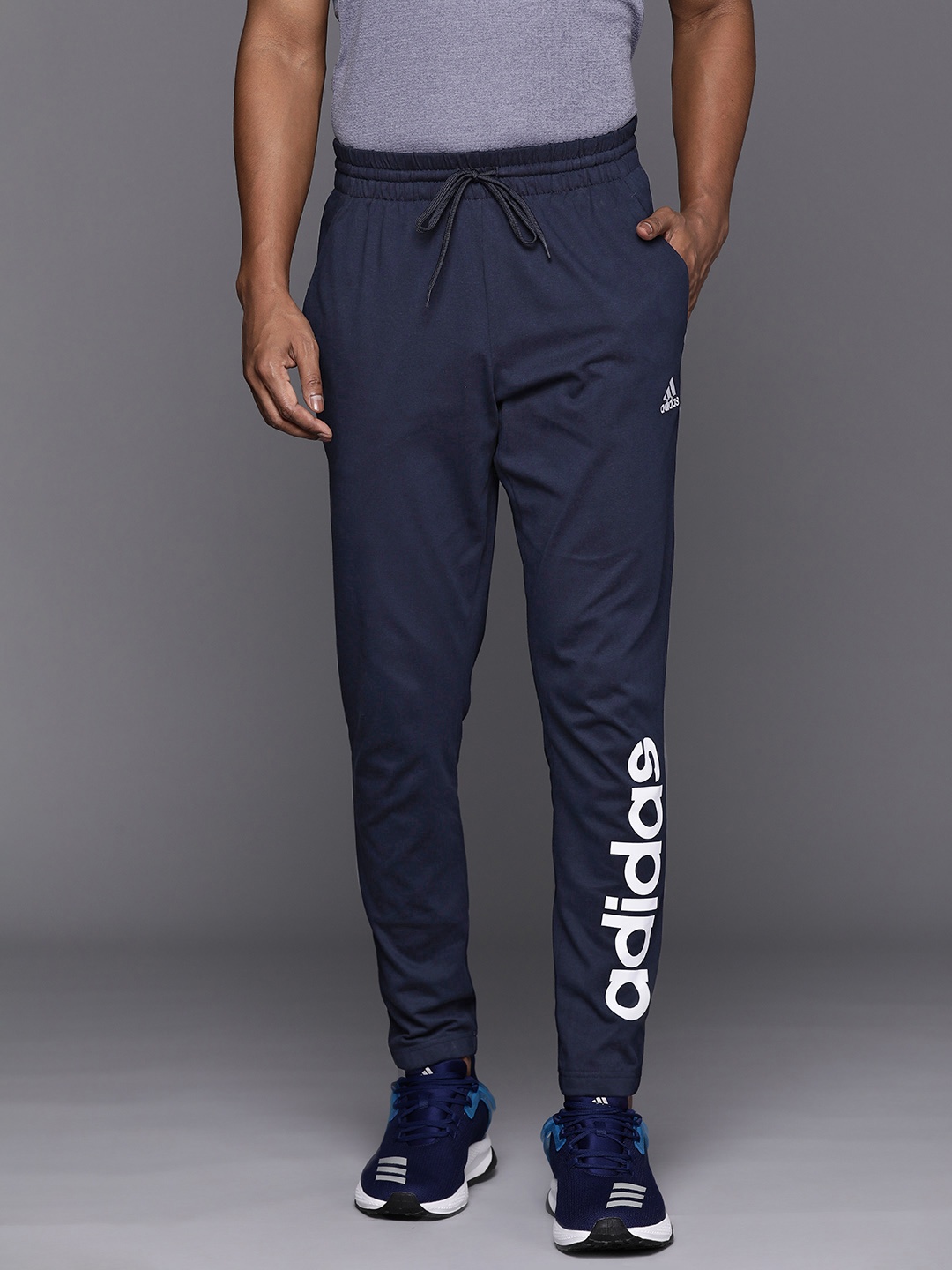 

ADIDAS Men Logo Print Essentials Tapered Track Pants, Navy blue