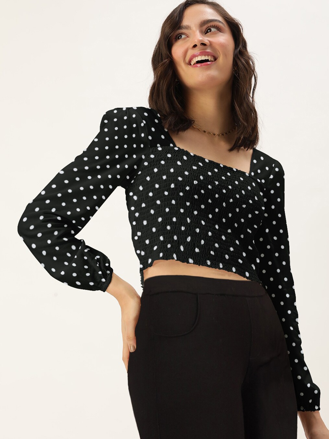 

DressBerry Women Black & White Print Crop Top