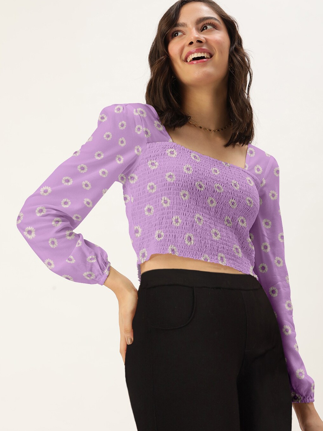 

DressBerry Women Lavender Floral Print Crop Top