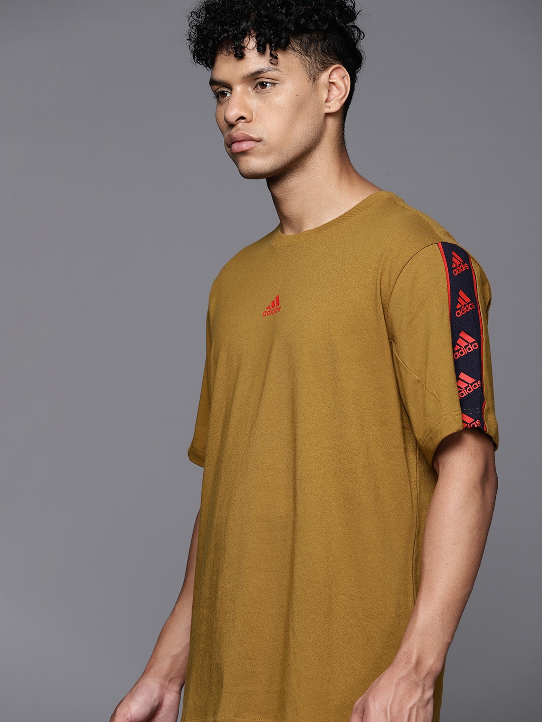 

ADIDAS Brand Logo Printed Pure Cotton T-shirt, Mustard