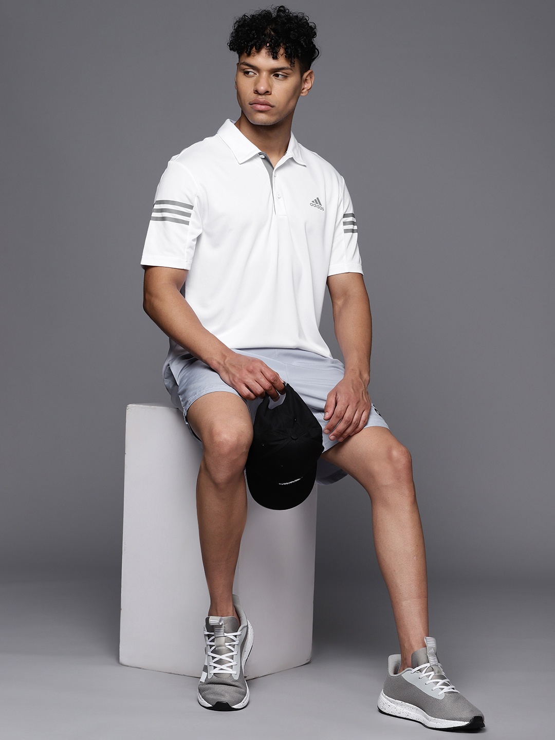

ADIDAS Men 3-Stripes Logo Printed Polo Collar Golf T-shirt, White