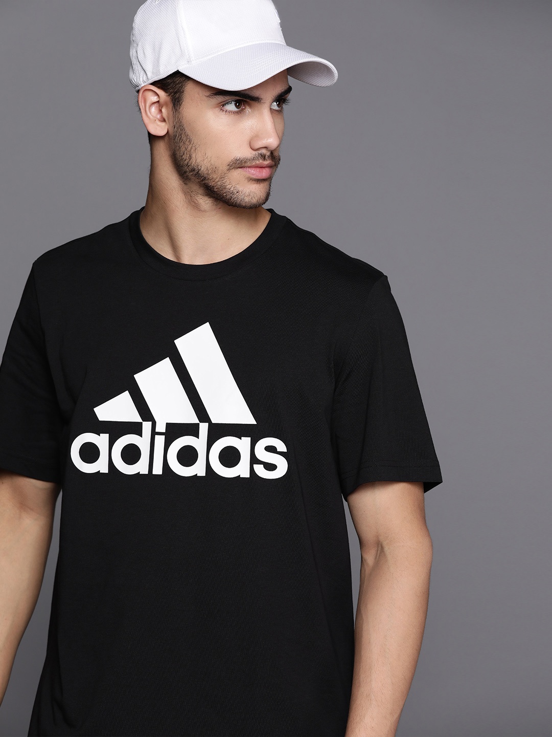 

ADIDAS Brand Logo Printed Pure Cotton T-shirt, Black