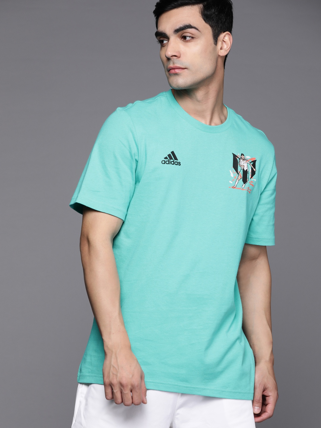 

ADIDAS Messi Football Icon Graphic Printed Pure Cotton T-shirt, Turquoise blue
