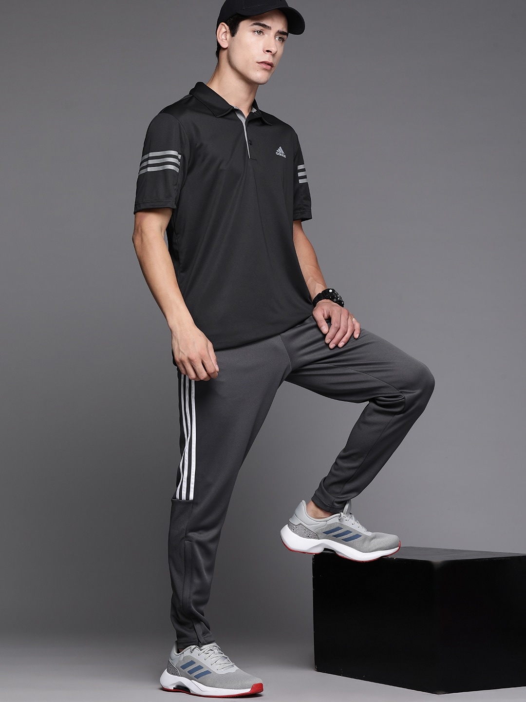 

ADIDAS AEROREADY 3-Stripes Polo T-Shirt, Black