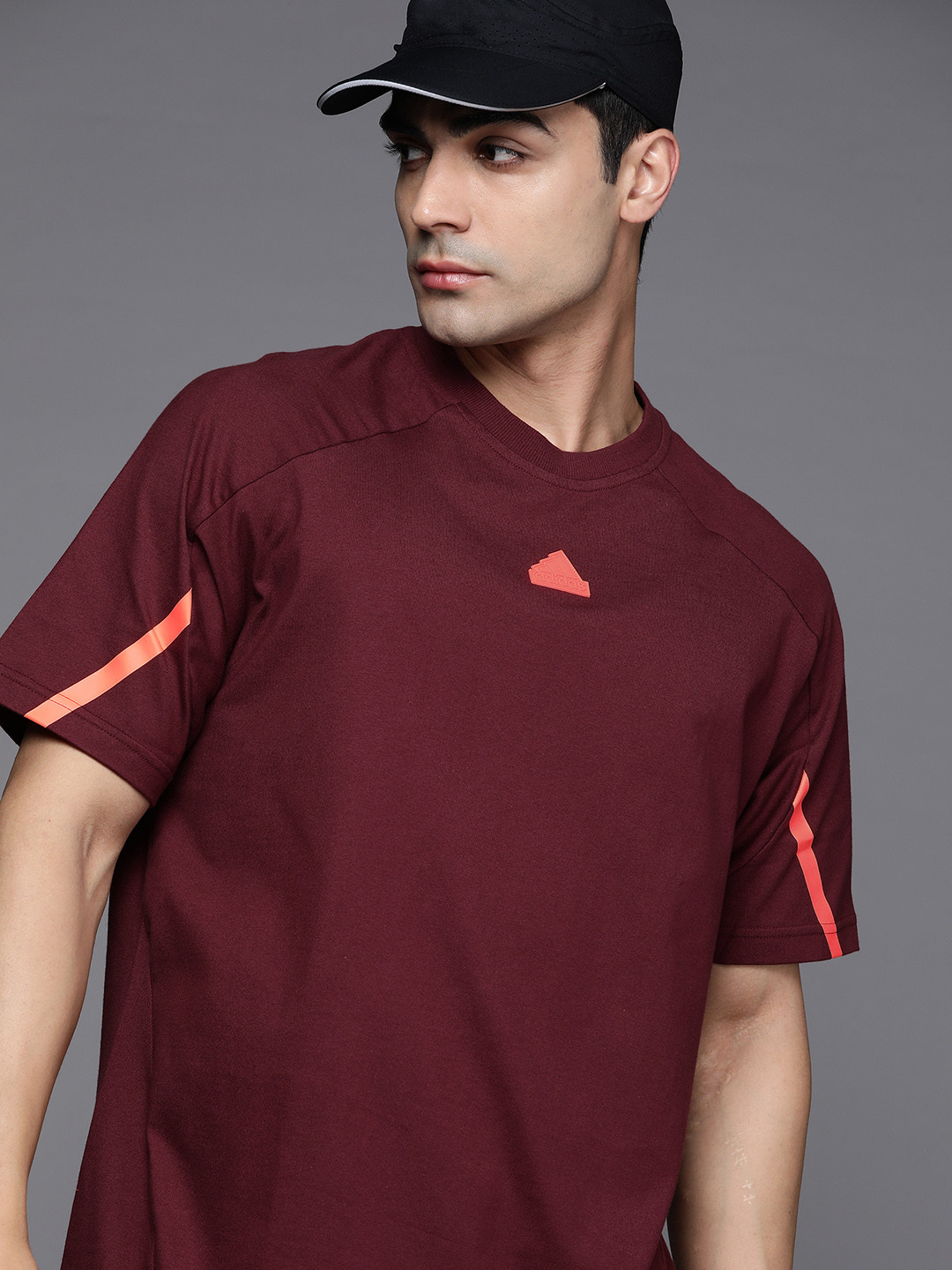 

ADIDAS Men Brand Logo Detail Pure Cotton T-shirt, Burgundy