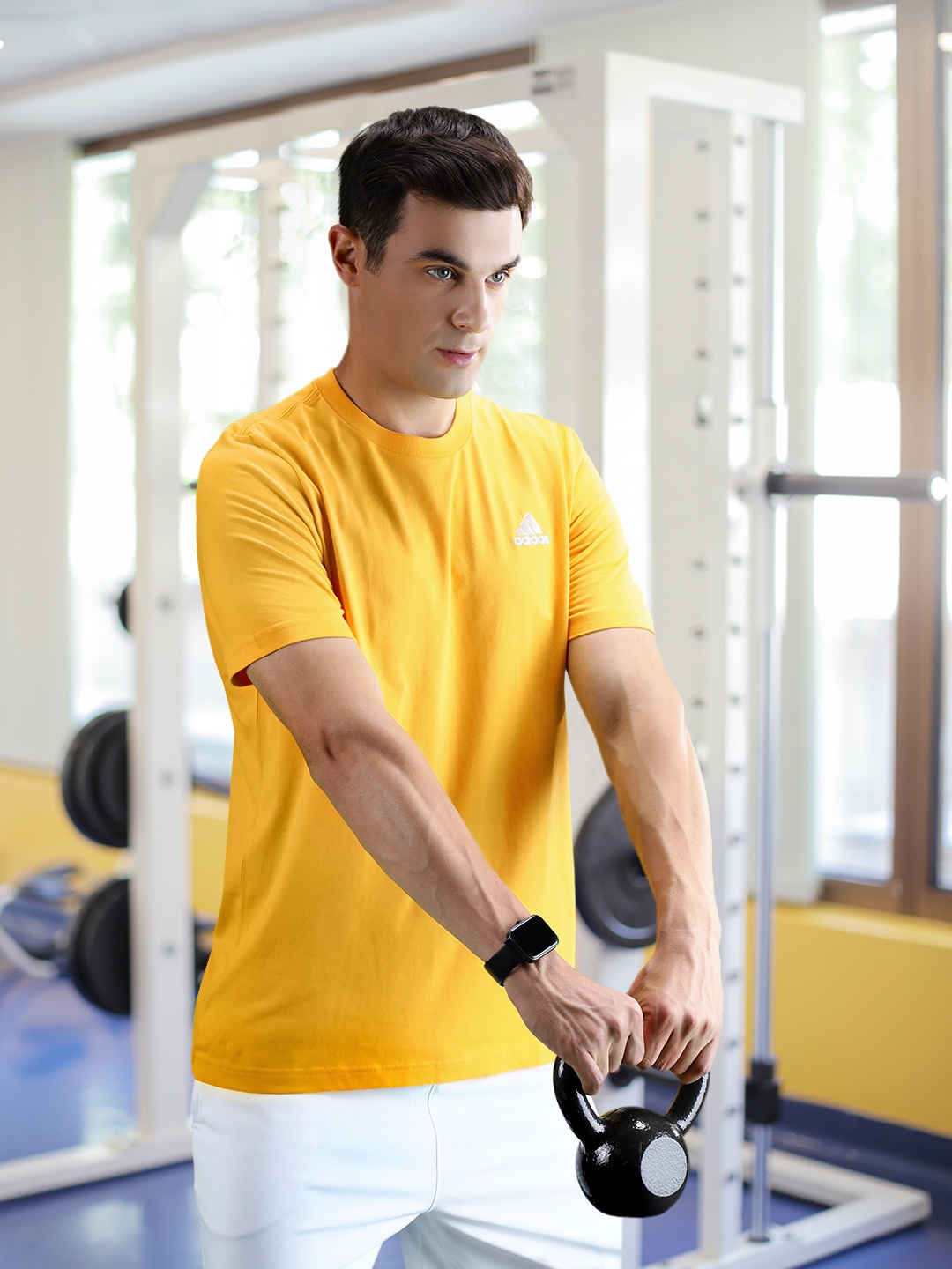 

ADIDAS Men Solid SL SJ Pure Cotton T-shirt, Yellow