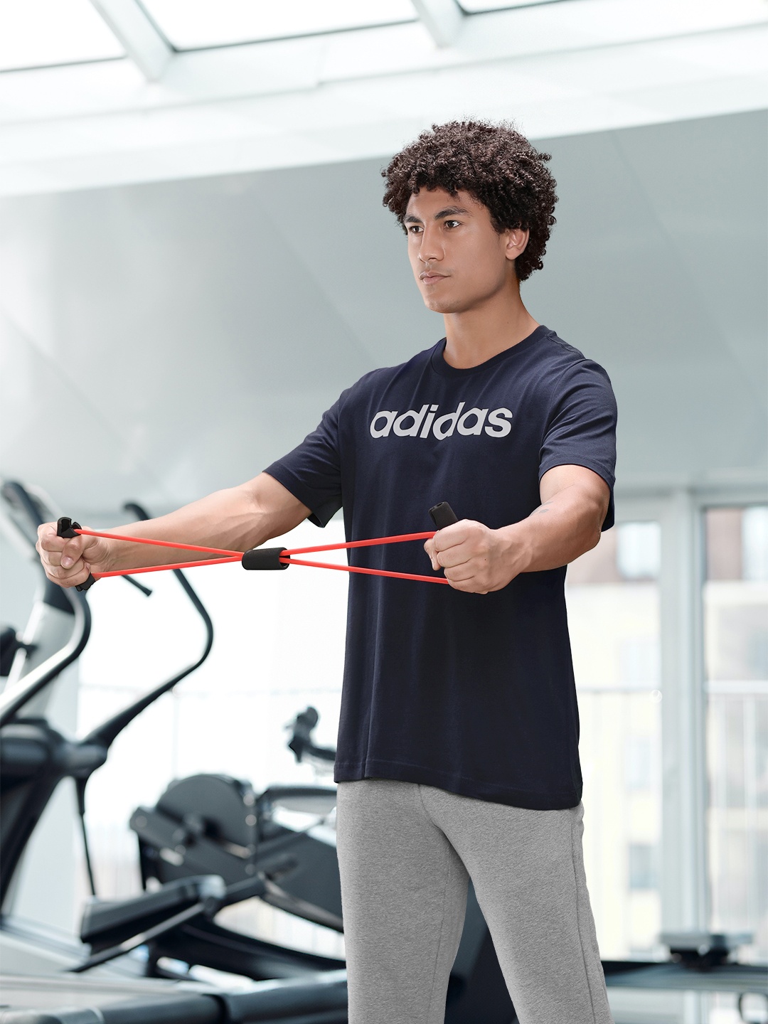 

ADIDAS Brand Logo Printed Oversized Fit Pure Cotton T-shirt, Navy blue