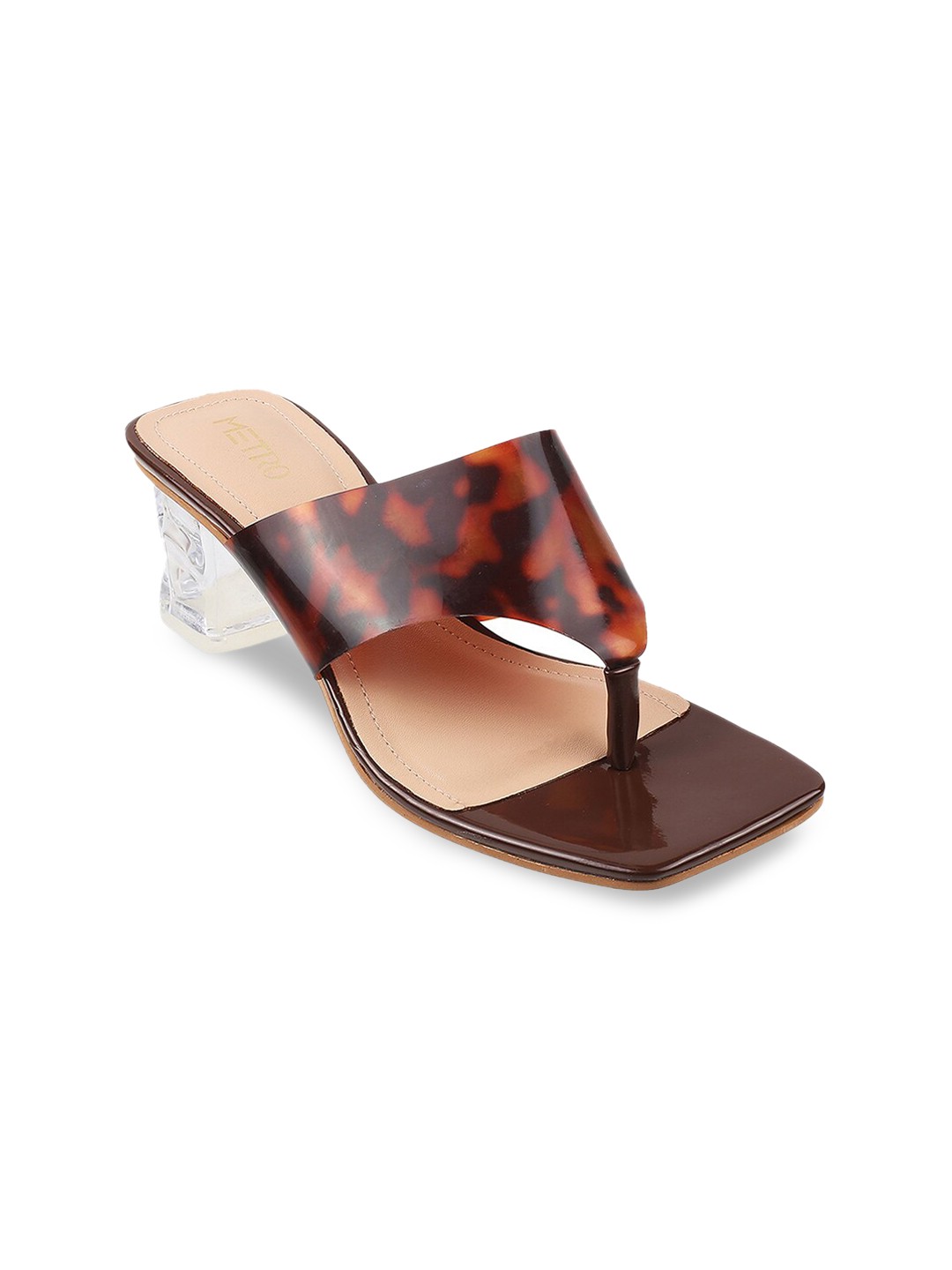 

Metro Brown & Transparent Printed Block Sandals