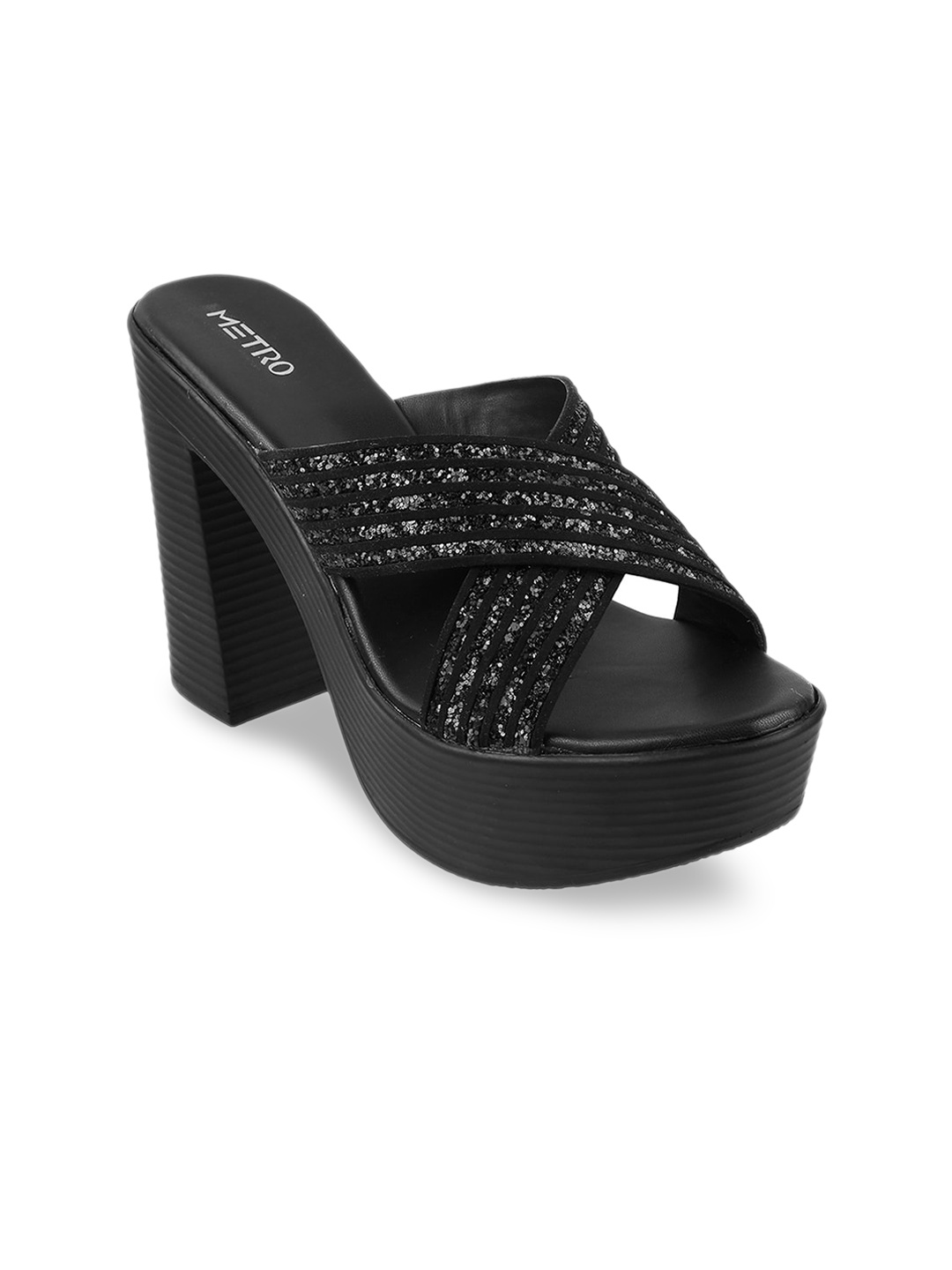 Metro Women Black Embellished Block Heels
