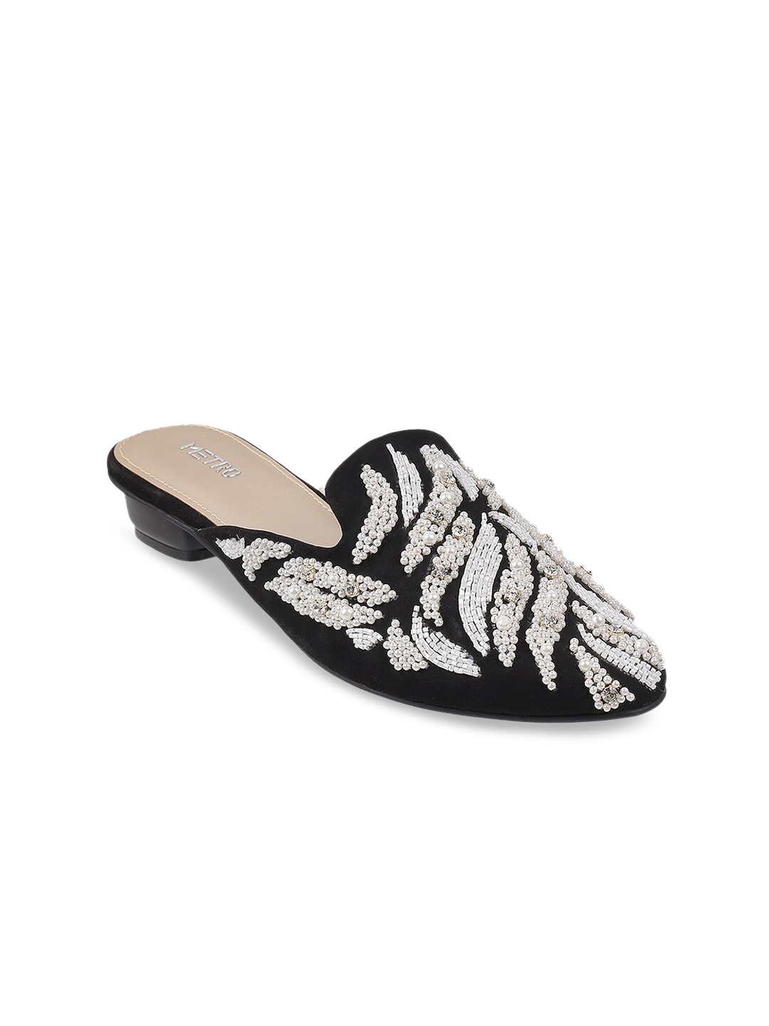 

Metro Black Embellished Party Block Mules