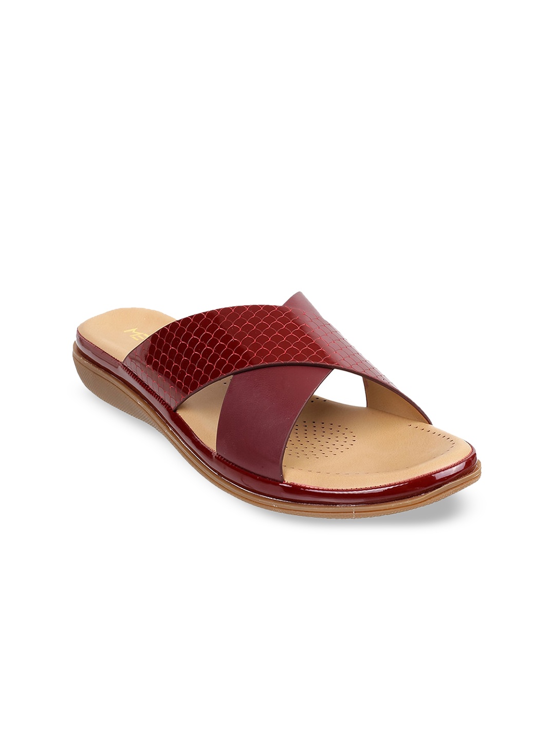 Metro Women Maroon Printed Open Toe Flats