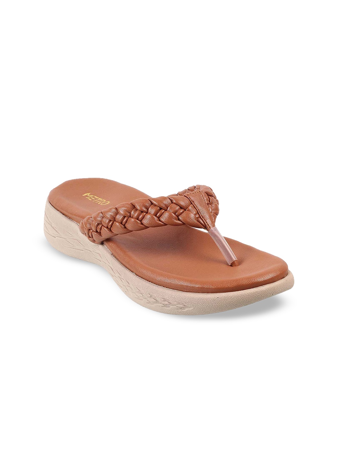 

Metro Women Tan Colourblocked T-Strap Flats