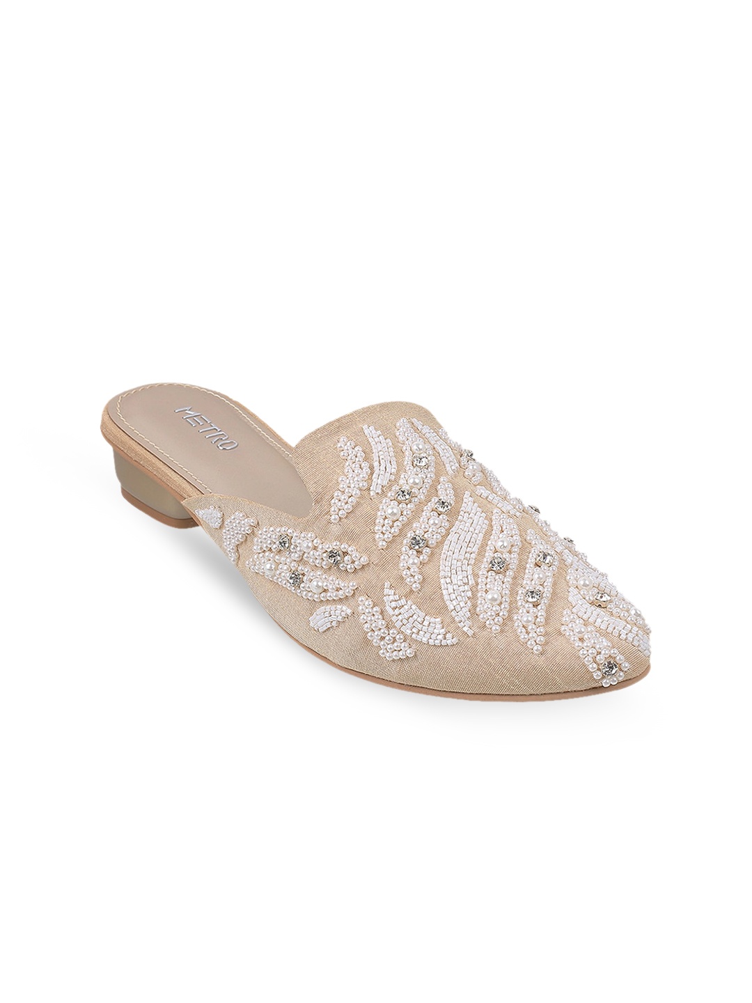 

Metro Beige Embellished Party Block Mules